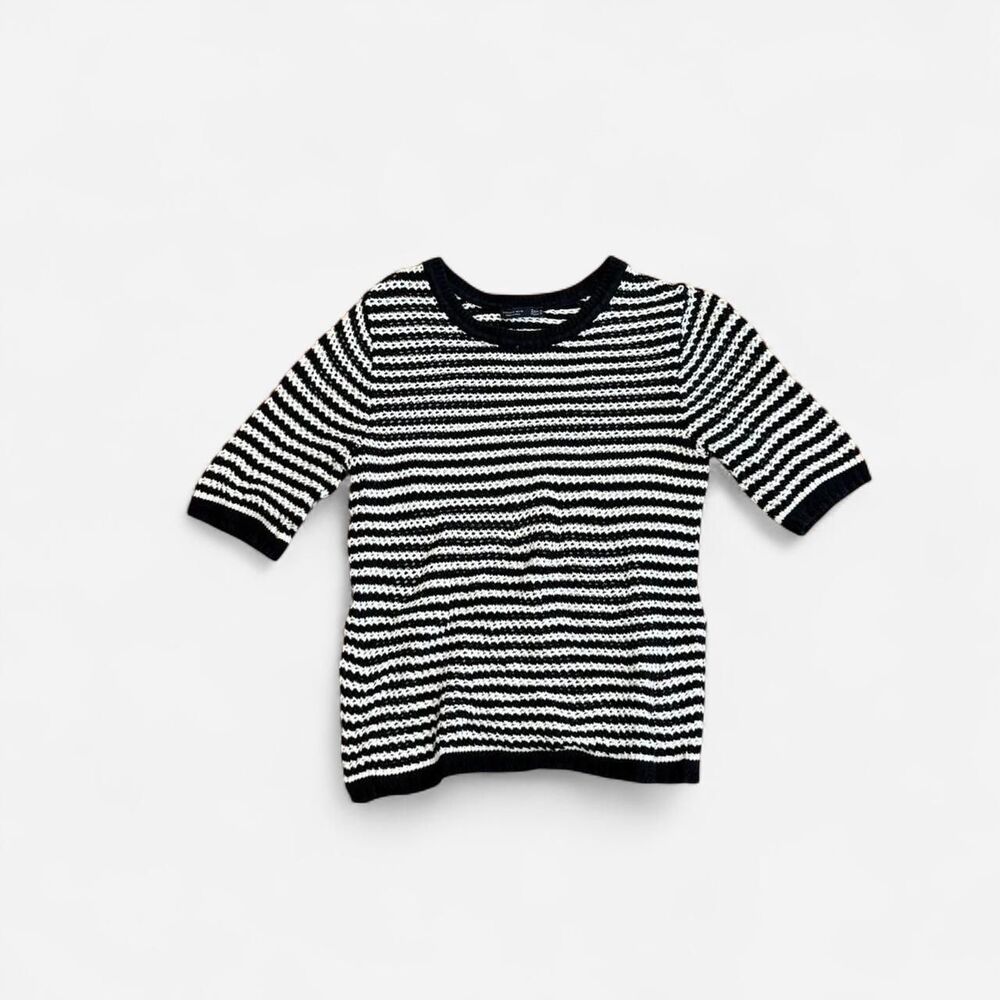 Zara Knit Black And Cream Striped Size M Preppy Coastal Minimalist